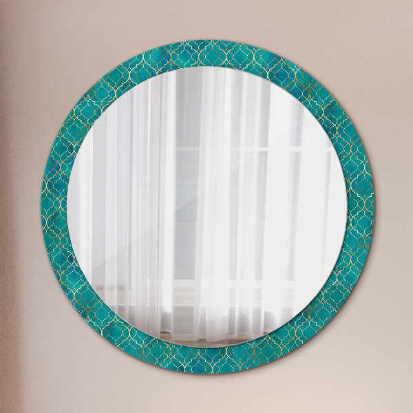 Round decorative mirror Green and gold composition