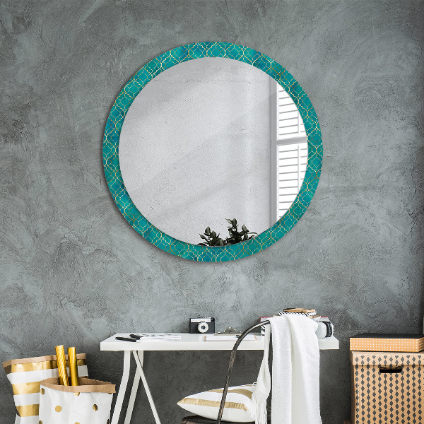 Round decorative mirror Green and gold composition