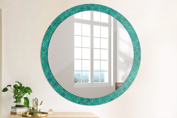 Round decorative mirror Green and gold composition