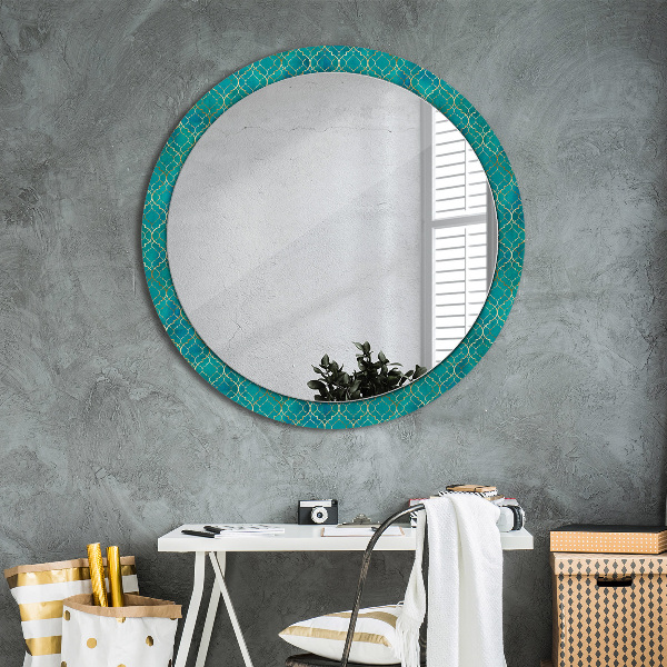 Round decorative mirror Green and gold composition