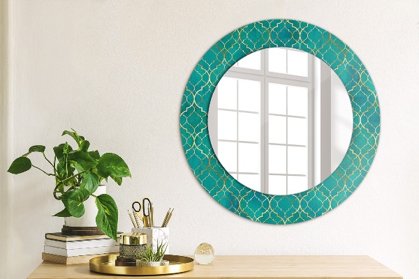 Round decorative mirror Green and gold composition