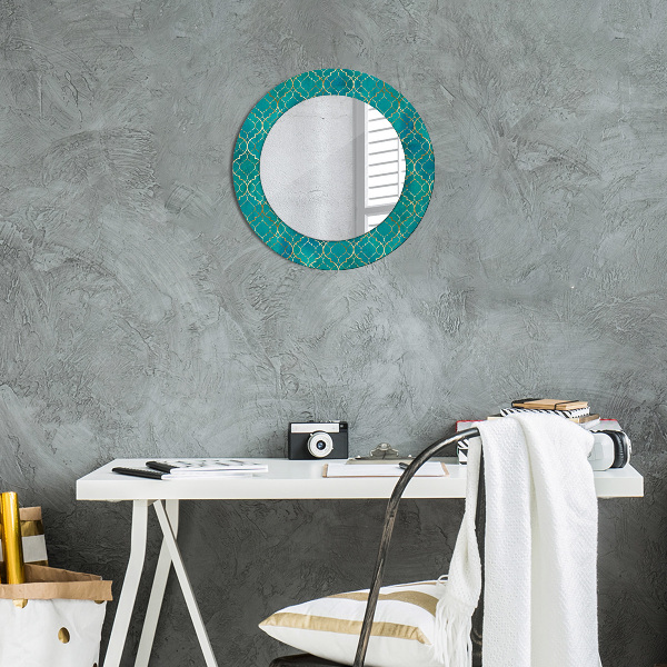 Round decorative mirror Green and gold composition