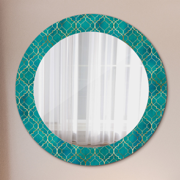 Round decorative mirror Green and gold composition