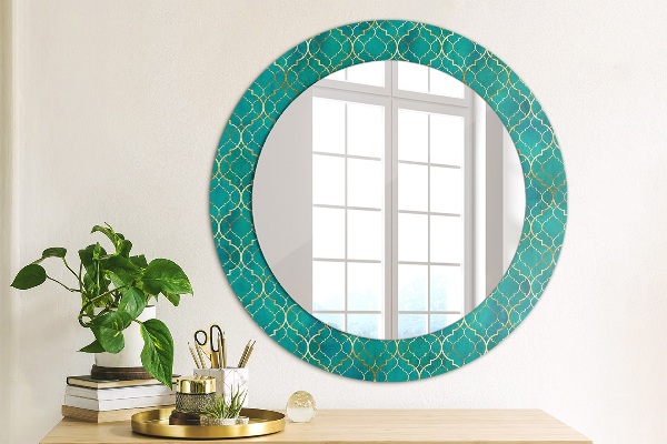 Round decorative mirror Green and gold composition