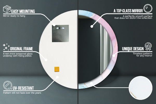 Round printed mirror Modern marble texture