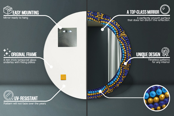 Round mirror frame with print Decorative composition