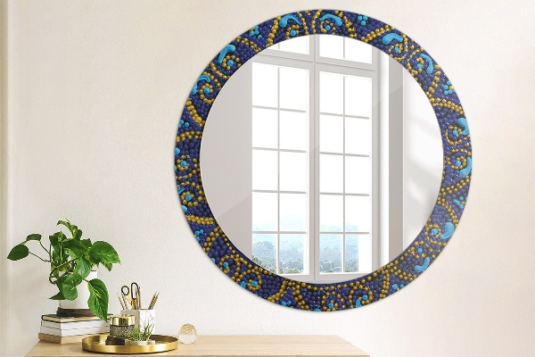 Round mirror frame with print Decorative composition