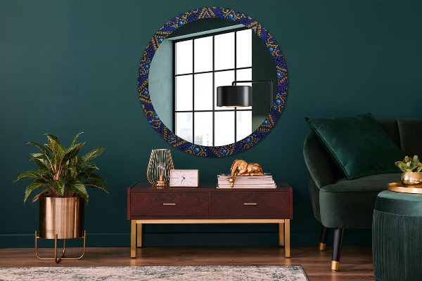 Round mirror frame with print Decorative composition