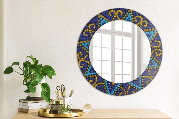 Round mirror frame with print Decorative composition