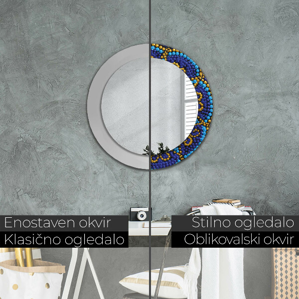 Round mirror frame with print Decorative composition