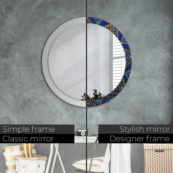 Round mirror frame with print Decorative composition