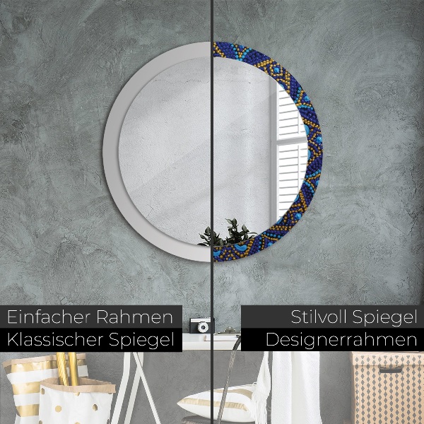 Round mirror frame with print Decorative composition