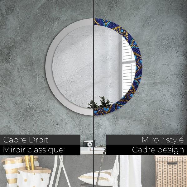 Round mirror frame with print Decorative composition