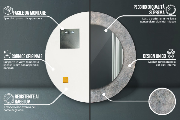 Round mirror frame with print Vintage concrete