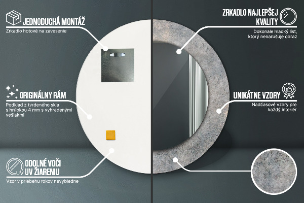 Round mirror frame with print Vintage concrete