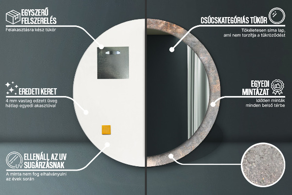 Round mirror frame with print Vintage concrete