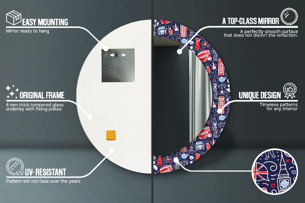 Round mirror frame with print London symbol