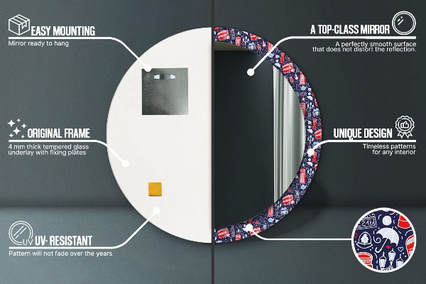 Round mirror frame with print London symbol