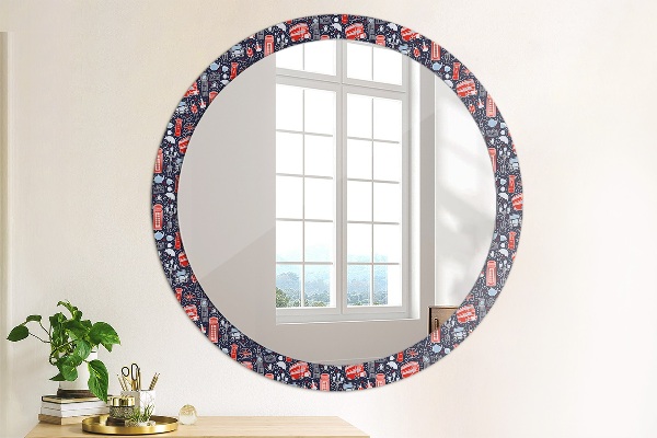Round mirror frame with print London symbol