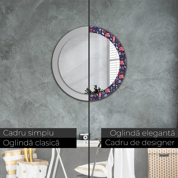 Round mirror frame with print London symbol