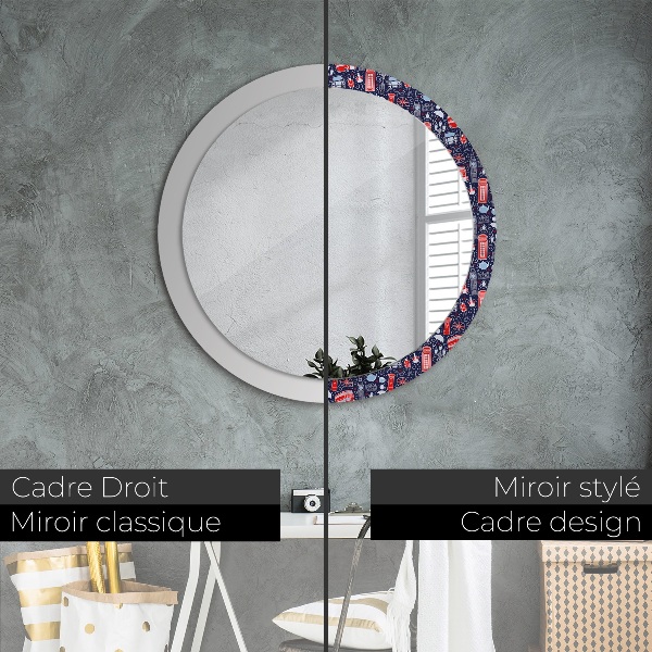 Round mirror frame with print London symbol