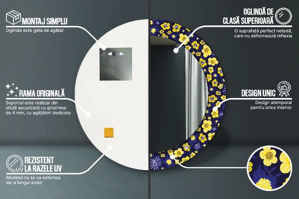 Round mirror frame with print Sweet small flowers