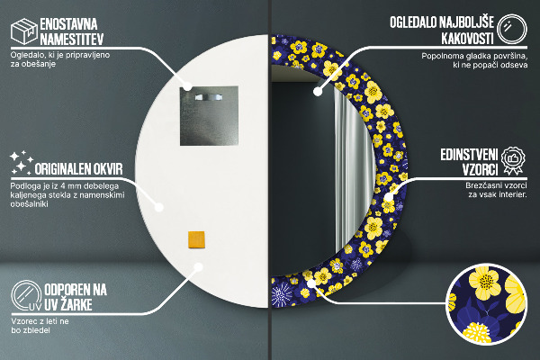 Round mirror frame with print Sweet small flowers