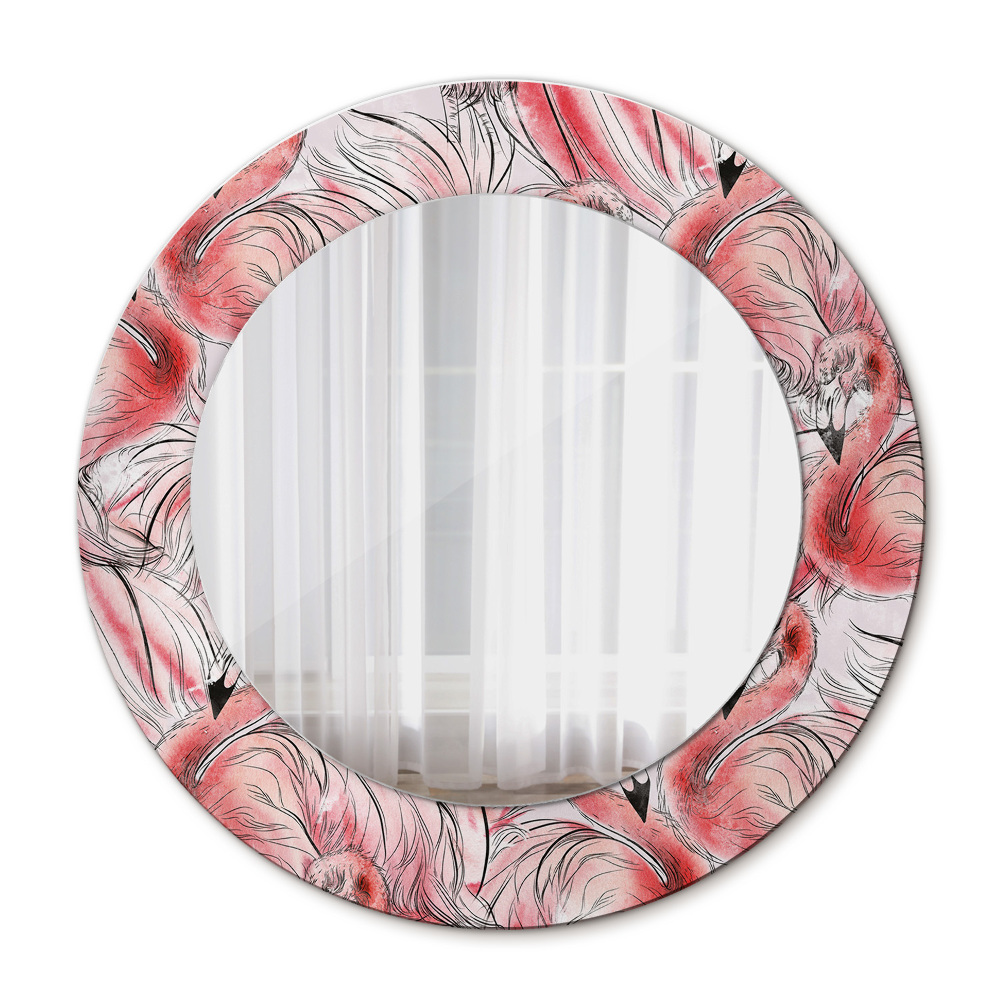 Round mirror frame with print Flaming pattern