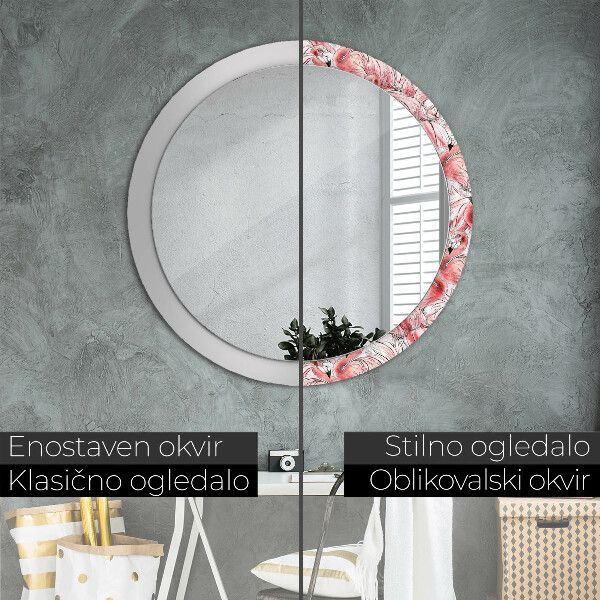 Round mirror frame with print Flaming pattern