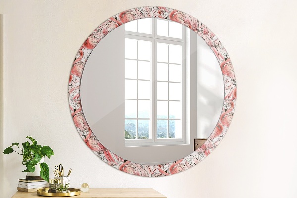 Round mirror frame with print Flaming pattern