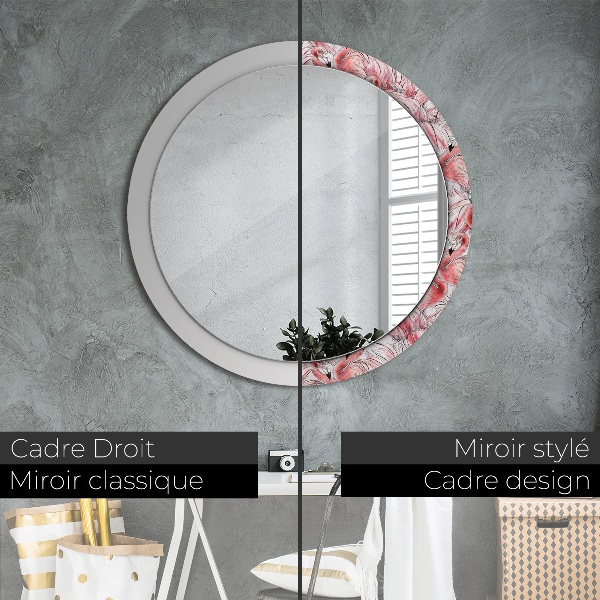 Round mirror frame with print Flaming pattern