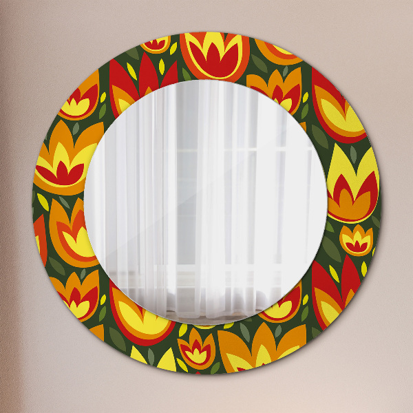 Round decorative mirror Retro tulips