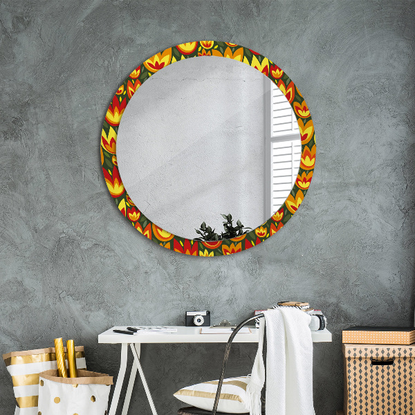 Round decorative mirror Retro tulips