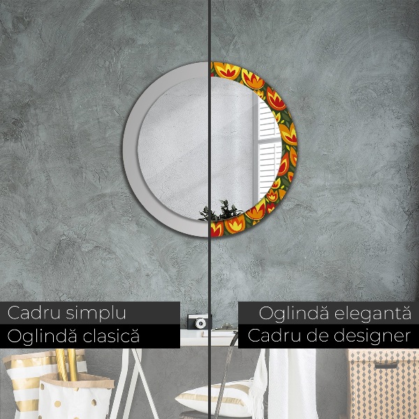 Round decorative mirror Retro tulips