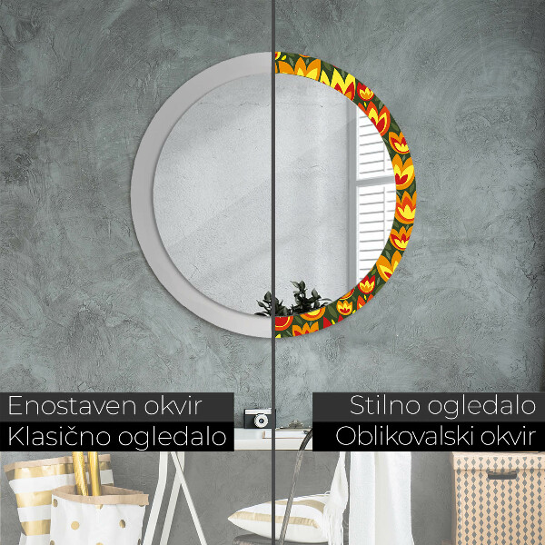 Round decorative mirror Retro tulips