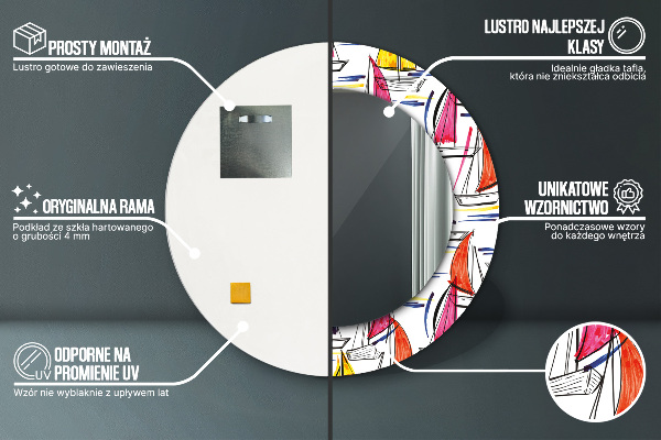 Round printed mirror Łódź on the lake