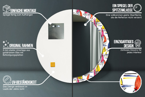 Round printed mirror Łódź on the lake