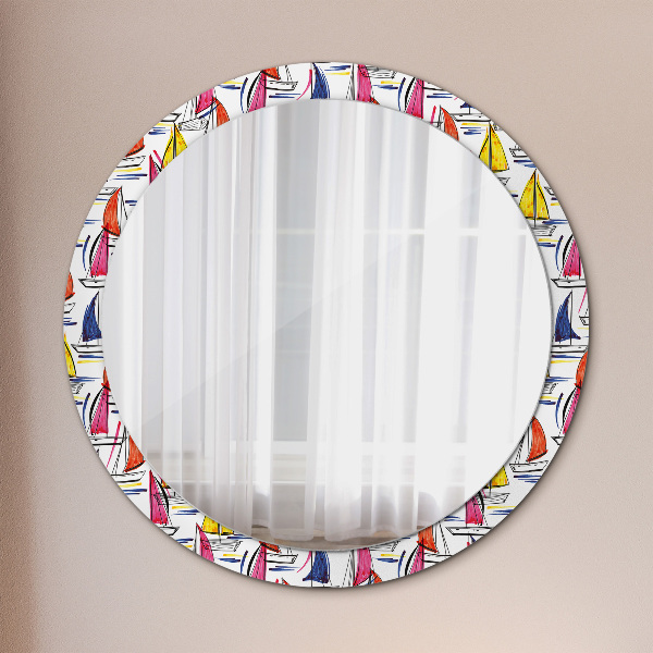 Round printed mirror Łódź on the lake