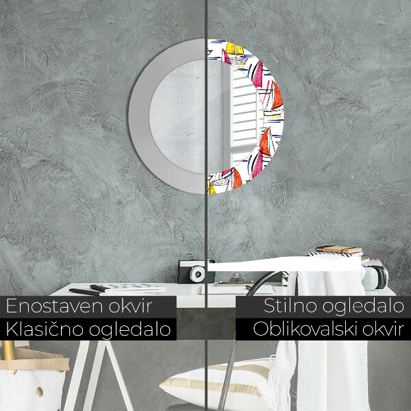 Round printed mirror Łódź on the lake