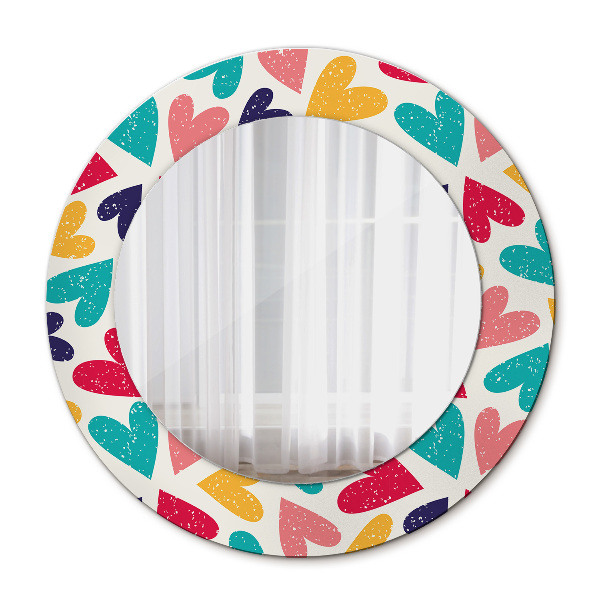 Round printed mirror Colorful hearts