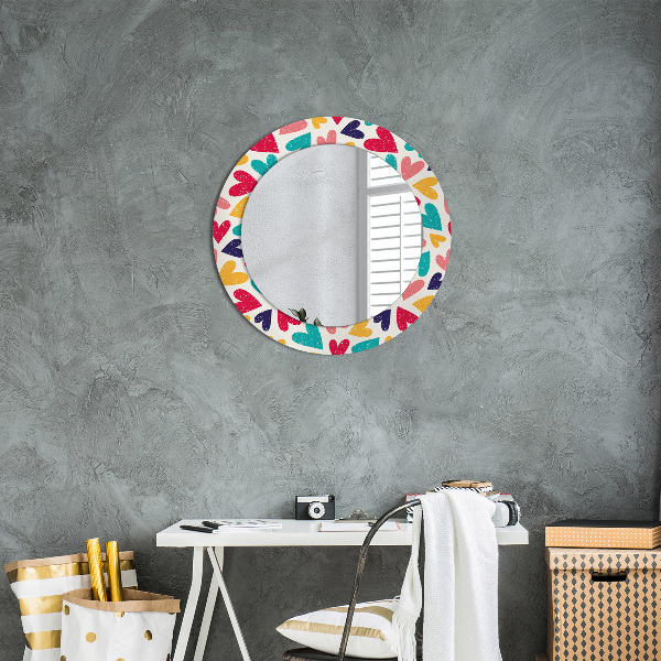 Round printed mirror Colorful hearts