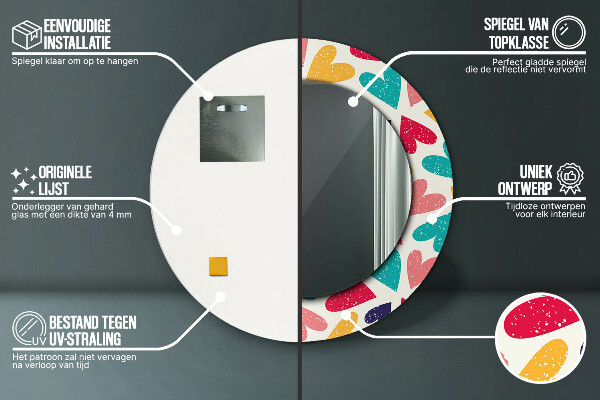 Round printed mirror Colorful hearts