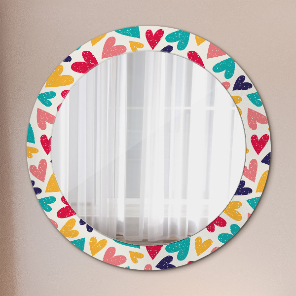 Round printed mirror Colorful hearts