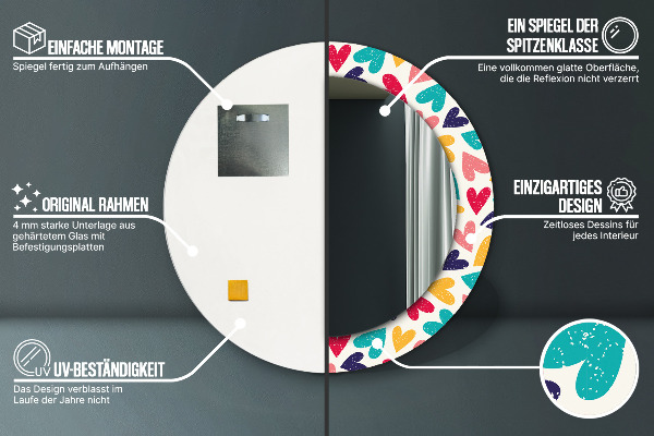 Round printed mirror Colorful hearts