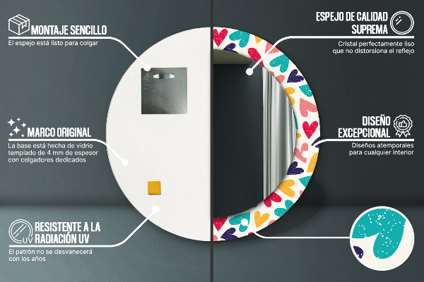 Round printed mirror Colorful hearts