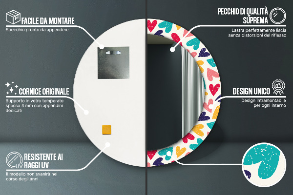 Round printed mirror Colorful hearts