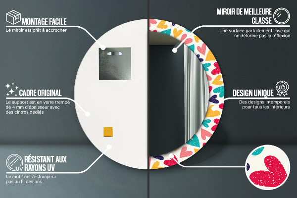 Round printed mirror Colorful hearts