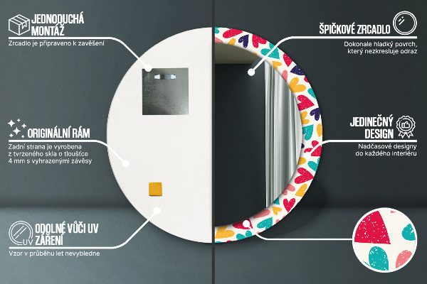 Round printed mirror Colorful hearts