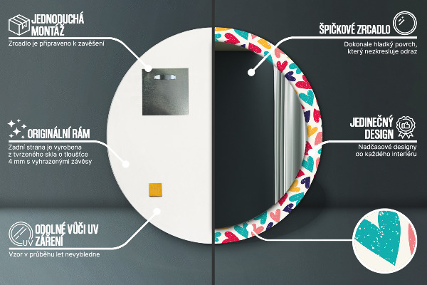 Round printed mirror Colorful hearts
