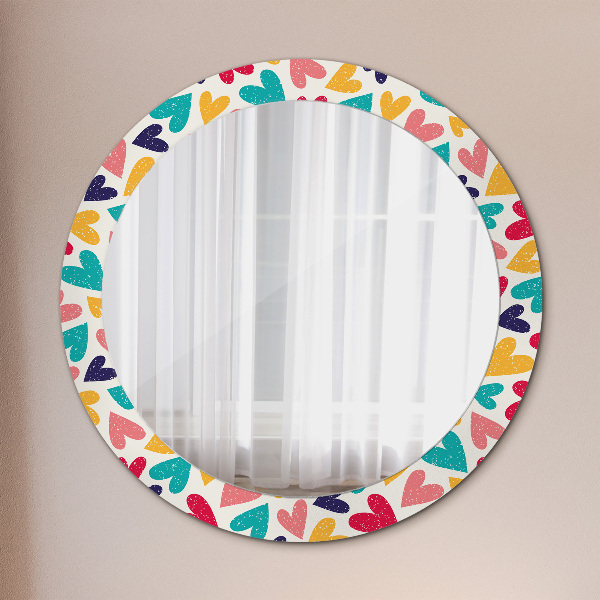Round printed mirror Colorful hearts
